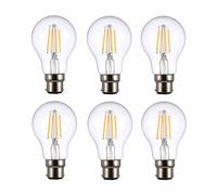 TEKLED® A60 Filament Vintage LED Bulbs | B22 Bayonet Cap | Energy Saving 4W Light Bulb 40W Equivalent | NONDIMMABLE Clear 2700K 400LM | 6-Pack | Warm White
