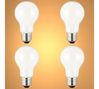 TEKLED® A60 GLS NONDIMMABLE Filament LED Bulbs | E27 Edison Screw | A19 Energy Saving 6.5W Light Milky White Glass Bulb 55W Incandescent Bulb Equivalent | 2700K 770LM | 4-Pack | Warm White