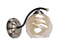 TEKLED Amber Glass Black and Antique Brass Wall Light E27 Fitting and Pull Down Switch
