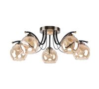 TEKLED Amber Glass Dome Black and Antique Brass Metal Semi Flush Ceiling Light | E27 Fitting | Elegance Design Decorative Lighting | For Living Rooms Dining Halls Hallways | 5 Lamp (Bulb not Included)