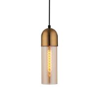TEKLED Amber Glass Gold Aluminium Bronze Plated Top Cylinder Pendant Ceiling Light | E27 Fitting | Home&Industrial Modern Design | for Bar Kitchen Dining Room Coffee Shop | Single (Bulb not Included)