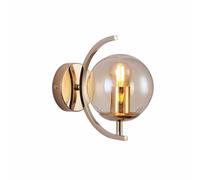 TEKLED Amber Globe Glass Gold Crescent Metal Wall Light | E27 Bulb Base | Modern Design Bedside Light | for Bedroom Lobbies Reception Living Dining Room Corridors Cafe Restaurant (Bulb not Included)