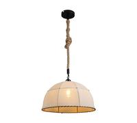 TEKLED American Country Antique Hemp Rope Ecru Fabric Shade Pendant Light | E27 Fitting | Rustic Adjustable Hemp Rope Ceiling Light | For Living Rooms Kitchens Coffes Restaurants | (Bulb not Included)