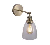 TEKLED Antique Brass Metal Hinged Clear Glass Hoxton Cone Dome Wall Light E27 Fitting