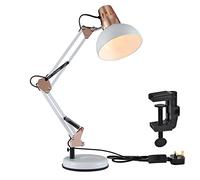 TEKLED Architect Swing Arm Desk Lamp with Base & C-Clamp, Adjustable E27 Table Light for Home Office, Copper White (Bulb Not Included)