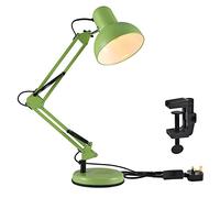 TEKLED Architect Swing Arm Desk Lamp with Base & C-Clamp, Adjustable E27 Table Light for Home Office, Green (Bulb Not Included)