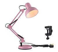 TEKLED Architect Swing Arm Desk Lamp with Base & C-Clamp, Adjustable E27 Table Light for Home Office, Pink (Bulb Not Included)
