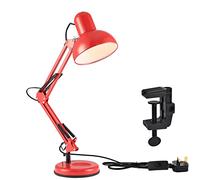 TEKLED Architect Swing Arm Desk Lamp with Base & C-Clamp, Adjustable E27 Table Light for Home Office, Red (Bulb Not Included)