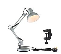 TEKLED Architect Swing Arm Desk Lamp with Base & C-Clamp, Adjustable E27 Table Light for Home Office, Silver (Bulb Not Included)