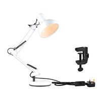 TEKLED Architect Swing Arm Desk Lamp with Base & C-Clamp, Adjustable E27 Table Light for Home Office, White (Bulb Not Included)