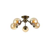 TEKLED Atomic Elegance Brass & Amber Globe Ceiling Light | E27 Bulb Base | Industrial-Modern Blend Semi-Flush Mount Light Fixture | For Living Rooms Dining Halls Hallways | 5 Globe (Bulb not Included)