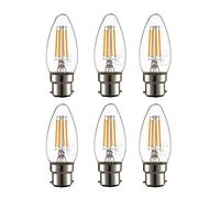 TEKLED® C35 Candle NONDIMMABLE Filament Vintage LED Bulbs | B22 Bayonet Cap | Energy Saving 4W Light Bulb 40W Equivalent | Clear 2700K 470LM | 6-Pack | Warm White (Non-Dimmable B22)