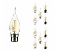 TEKLED® C35 Tail Filament Vintage LED Bulbs | Flame Tip B22 Bayonet Cap | Energy Saving 4W Light Bulb 40W Equivalent | NONDIMMABLE Clear 2700K 470LM | 10-Pack | Warm White