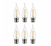 TEKLED® C35 Tail Filament Vintage LED Bulbs | Flame Tip B22 Bayonet Cap | Energy Saving 4W Light Bulb 40W Equivalent | NONDIMMABLE Clear 2700K 470LM | 6-Pack | Warm White