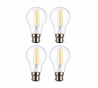 TEKLED Dimmable LED Filament Bulb B22 Bayonet A60 GLS 6.5W (70W Equivalent), 806LM Warm White 2700K Clear Glass Energy Saving Light - 4 Pack