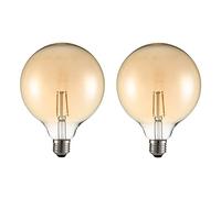 TEKLED G125 E27 Large LED Globe Bulb, 2W, 2400K Warm White Amber Tint, Vintage Edison, Non-Dimmable, Pack of 2
