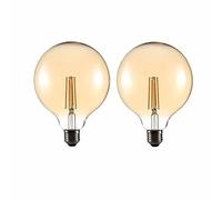 TEKLED G125 E27 Large LED Globe Bulb, 6.5W, 2400K Warm White Amber Tint, Vintage Edison, Non-Dimmable, Pack of 2