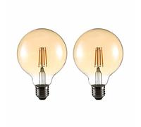 TEKLED G95 E27 LED Filament Globe Bulb, 4W (40W Equiv.), 2400K Warm White Amber Tint, Non-Dimmable, Pack of 2