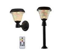 TEKLED Garden Solar Wall Light Pier Mount Light Bollard Light 3 in 1 | IP65 Waterproof Rating | Infrared Remote Control | for Patios, Gardens, Walkways, Entrances | Crystal (Built-in LED)