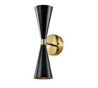 TEKLED Gold Aluminium Metal Body Black Cone Wall Light 2xE27 Fitting