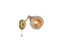 TEKLED Gold Hinged Metal Amber Dome Glass Wall Light | E27 Bulb Base | Home & Kitchen Retro Design | Pull Down Switch | for Bedroom Living Dining Room Corridors Cafes Restaurant (Bulb not Included)