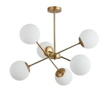 TEKLED Gold Sputnik Metal Opal Globe Glass Modern Ceiling Light E27 Fittings - 6 Lamp