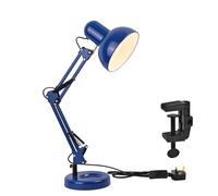 TEKLED® LED Desk Lamp | Adjustable Swing Arm | Replaceable E27 Edison Screw Bulb Holder | Flexible Table Clamp | for Bedside Reading Office Work Architects Students (Swing Arm Dark Blue)