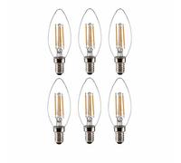 TEKLED LED Filament-Style C35 Candle Bulbs | E14 Non-Dimmable | 4W (40W Equivalent Brightness) | 2700K 470LM | 6-Pack