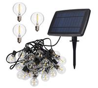TEKLED® LED Outdoor String Lights | 25 LED G40 Decorative Bulbs | Waterproof Indoor Outdoor 25FT with Solar Panel | Warm White 4 Modes | for Patio Garden Backyard Home Christmas Tree Party Terrace