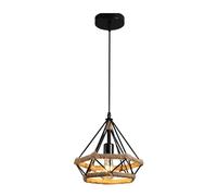 TEKLED Manila Hemp Rope Black Diamond Pendant Light | E27 Fitting | Adjustable Hanging Light | Rustic Hemp Rope Ceiling Light | For Living Rooms Kitchens Coffes Restaurants |D380mm (Bulb not Included)