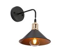 TEKLED Metal Funnel Suspended Wall Light | E27 Bulb Base | Modern Retro Design Bedside Light | for Bedroom Lobbies Reception Living Dining Room Corridors Cafe Restaurant - Black (Bulb not Included)