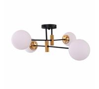 TEKLED Modern 4 Light Opal Glass Globe Sputnik Chandelier Gold and Black Metal Semi Flush Mount Close to Ceiling Light | E27 Bulb Base | for Kitchen Island Living Bedroom Hallway (Bulb not Included)
