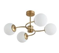TEKLED Modern 4 Light Opla Glass Globe Sputnik Chandelier Gold Crescent Metal Semi Flush Mount Close to Ceiling Light | E27 Bulb Base | for Kitchen Island Living Bedroom Hallway (Bulb not Included)