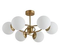 TEKLED Modern 6 Light Opla Glass Globe Sputnik Chandelier Gold Crescent Metal Semi Flush Mount Close to Ceiling Light | E27 Bulb Base | for Kitchen Island Living Bedroom Hallway (Bulb not Included)