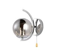 TEKLED Modern Globe Wall Sconce with Pull Cord Switch, Smoky Glass & Chrome Crescent Wall Light, E27 Edison Bedside Lamp, Elegant Indoor Lighting for Bedroom, Living Room & Hallway, Max 40W