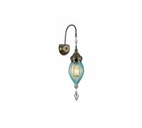 TEKLED Moroccan Style Antique Brass Glass Oriental Wall Light | E27 Bulb Base | for Bedrooms Living Rooms Dining Halls Hallways Porches Lobbies Hookah Cafes Restaurants | Blue (Bulb not Included)
