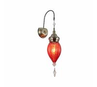 TEKLED Moroccan Style Antique Brass Glass Oriental Wall Light | E27 Bulb Base | for Bedrooms Living Rooms Dining Halls Hallways Porches Lobbies Cafes Restaurants | Red (Bulb not Included)