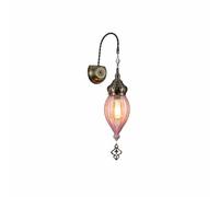 TEKLED Moroccan Style Antique Brass Glass Oriental Wall Light | E27 Bulb Base | for Bedrooms Living Rooms Dining Halls Hallways Porches Lobbies Cafes Restaurants | Pink (Bulb not Included)