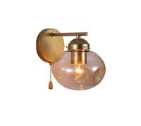 TEKLED myHome Amber Globe Glass Gold Metal Vintage Retro Wall Light | E27 Fitting and Pull Down Switch | for Bedrooms Living Rooms Study Rooms Cafes Bars Restaurants | (Bulb not Included)