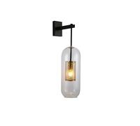 TEKLED myHome Clear Cylinder Glass Gold Cage Black Body Wall Light | E27 Fitting | for Bedrooms Living Rooms Hallways Receptions Cafes Restaurants | (Bulb not Included)