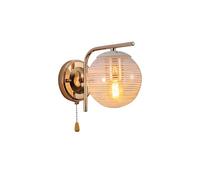 TEKLED myHome Clear Textured Globe Gold Wall Light | Pull Down Switch | E27 Fitting | for Bedrooms Living Rooms Study Rooms Receptions Cafes Bars Restaurants | (Bulb not Included)