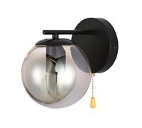 TEKLED myHome Elegant Globe Wall Light with Pull Down Switch | E27 Fitting | for Bedrooms Living Rooms Hallways Cafes Restaurants Commercial Spaces | Black (Bulb not Included)