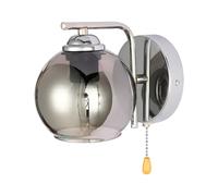TEKLED myHome L-Shape Dome Glass Wall Light | E27 Fitting and Pull Down Switch | for Bedrooms Living Rooms Study Rooms Cafes Bars Restaurants | Chrome - Smoky (Bulb not Included)
