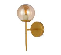 TEKLED myHome Mid-Century Nordic Globe Sconce Modern Wall Light | E27 Fitting | for Bedrooms Living Rooms Hallways Receptions Cafes Restaurants | Gold-Amber (Bulb not Included)