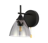 TEKLED myHome Modern Cone Glass Wall Light | E27 with Pull Down Switch | for Bedrooms Living Rooms Hallways Study Rooms Cafes Bars Restaurants | Black - Smoky (Bulb not Included)