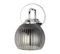 TEKLED myHome Reeded Glass Wall Light with Pull Down Switch | E27 Fitting | for Bedrooms Bathrooms Living Rooms Hallways Study Rooms Cafes Bars Restaurants | Chrome - Smoky (Bulb not Included)