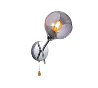 TEKLED myHome Smoky Barrel Glass Chrome Metal Body Sputnik Modern Wall Light | E27 Fitting and Pull Down Switch | for Bedrooms Living Rooms Corridors Cafes Bars Restaurants | (Bulb not Included)