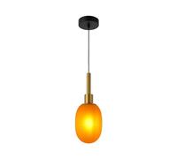 TEKLED Opalescent Ellipsoid Pendant Light with Gold Detail | E14 Fitting | Decorative Lighting Ceiling Light | Living Rooms Kitchens Bars Coffee Shops Restaurants | Small/Amber (Bulb not Included)