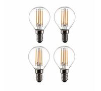 TEKLED® P45 Filament Vintage DIMMABLE LED Bulbs | E14 Small Edison Screw | Energy Saving 4W Light Bulb 40W Equivalent | Clear 2700K 470LM | 4-Pack | Warm White