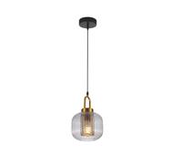 TEKLED Sawyer Ribbed Fluted Reeded Maloto Lantern Clear Glass Ceiling Light | Modern Retro Design E27 Gold Handled Pendant Light | Bar Kitchen Dining Room Coffee Shop | 205mm (Bulb not Included)